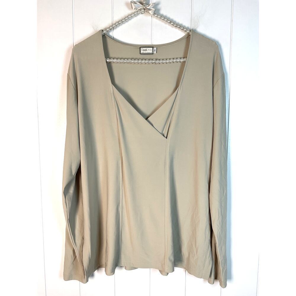 Sympli Tan V Neck Long Sleeve Blouse Size 14